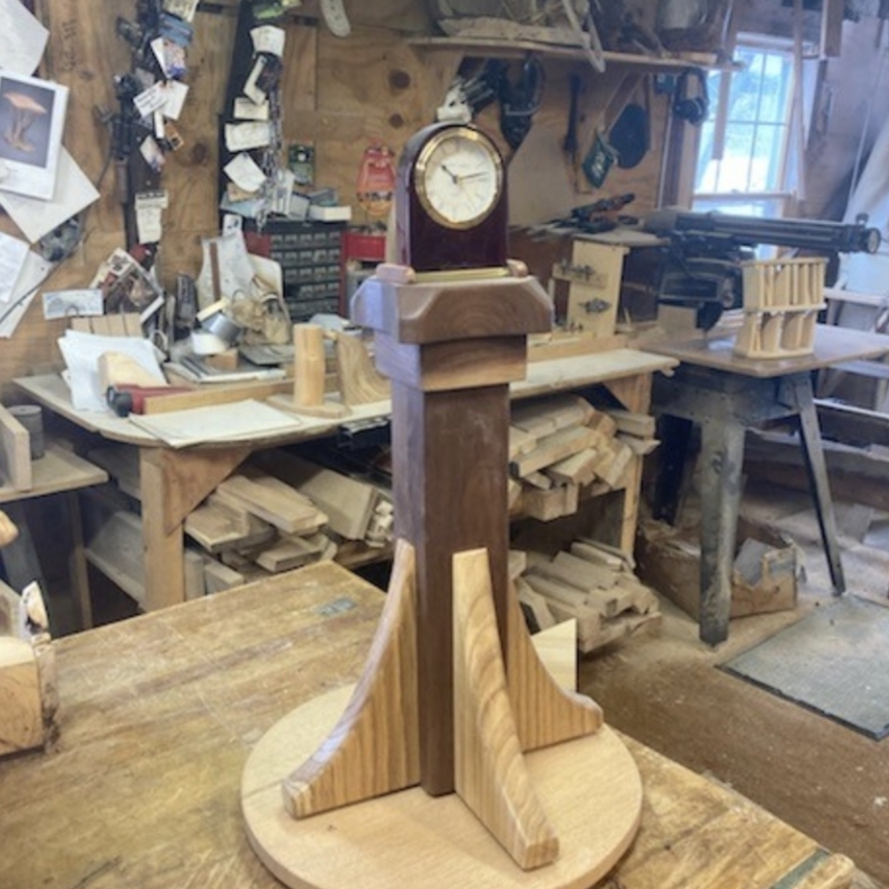 Handcrafted Two-Tone Wood Table Clock Stand with Clock
